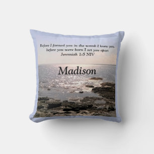 Coussin Photo de la mer avec Jérémie 1:5 Dieu vous connais