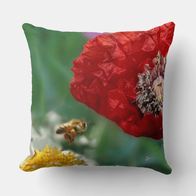 Coussin Photo de la nature moderne de l'abeille et du pavo (Recto)