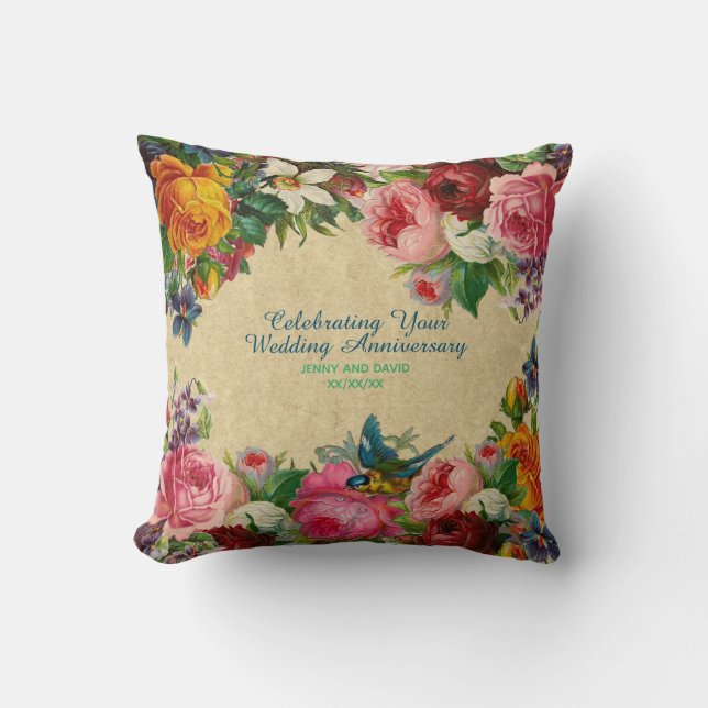 Coussin PHOTO de l'anniversaire du Mariage rose personnali (Recto)