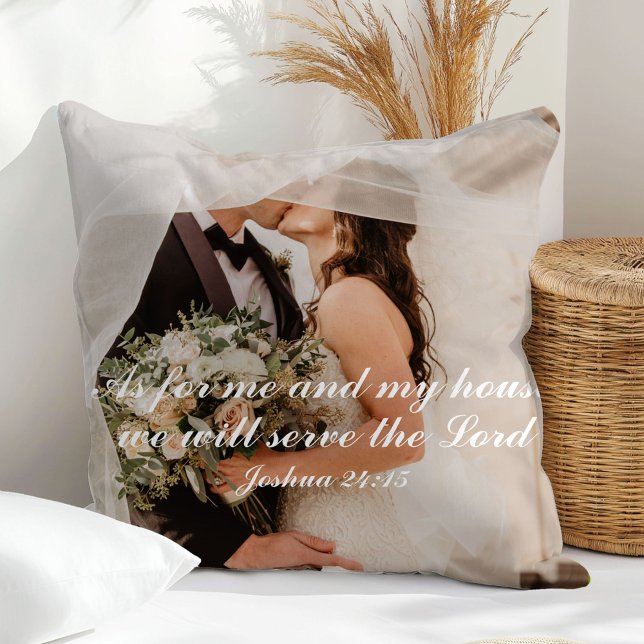 Coussin Photo de mariage avec Écriture chrétienne (Créateur téléchargé)