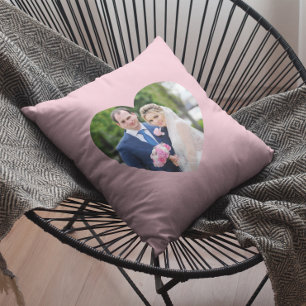 Coussin Photo de mariage en forme de cœur rose