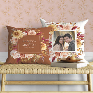 Coussin Photo de mariage floral en terre cuite de Bourgogn