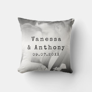 Coussin Photo de mariage moderne en noir et blanc pour ann