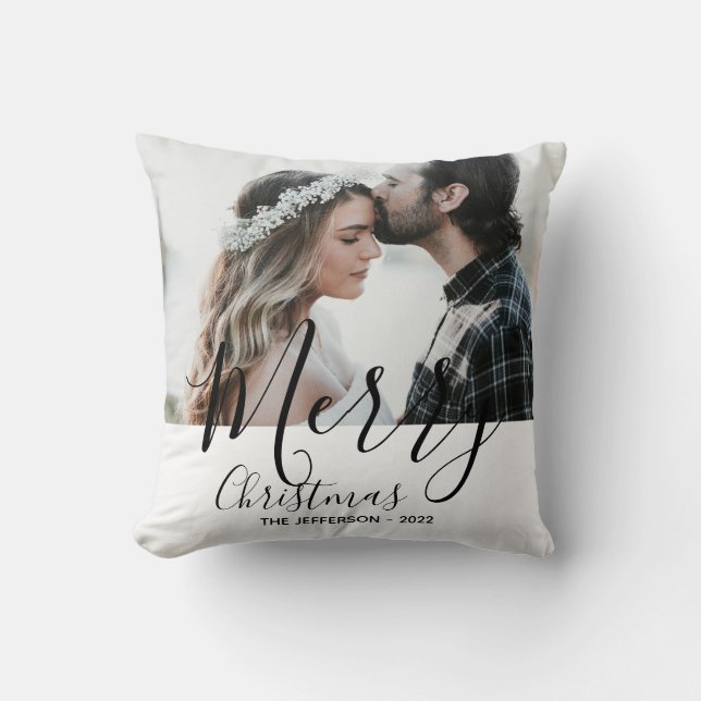 Coussin Photo de Noël blanc moderne (Recto)