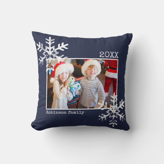 Coussin Photo de Noël bleu de la Marine Flèches de neige d (Recto)