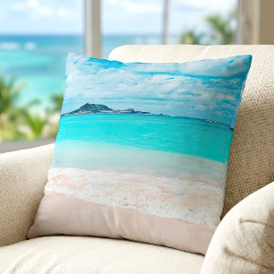 Coussin Photo de plage de sable de l'océan turquoise tropi
