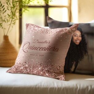 Coussin Photo de Quinceanera Glamour Rose Gold Pailleté