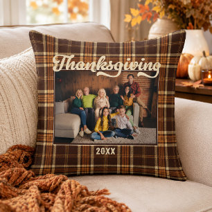 Coussin Photo de Thanksgiving Automne Rustique à Carreaux