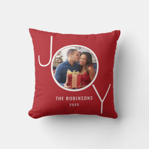 Coussin Photo de vacances moderne de Noël rouge Joy
