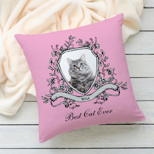 Coussin Photo de votre chat dans une crête florale   Meill