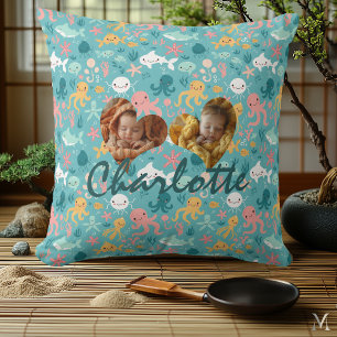 Coussin photo double et Motif Océan Kawaii
