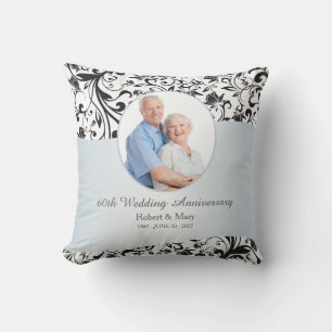 Coussin Photo du 60e anniversaire de mariage Black Swirl