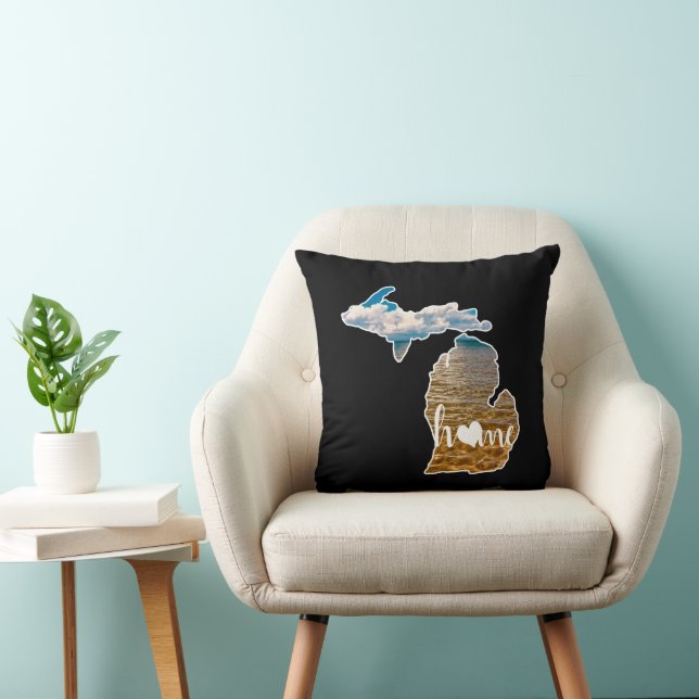 Coussin Photo Du Lac Michigan Silhouette Avec Maison En No (Chaise)