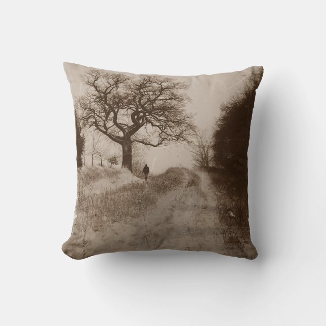 Coussin photo en noir et blanc de la voie de campagne reco (Recto)