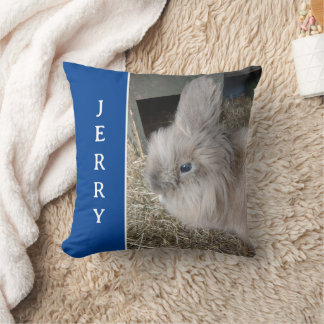 Coussin Photo et nom personnalisés de Blue Bunny Lover