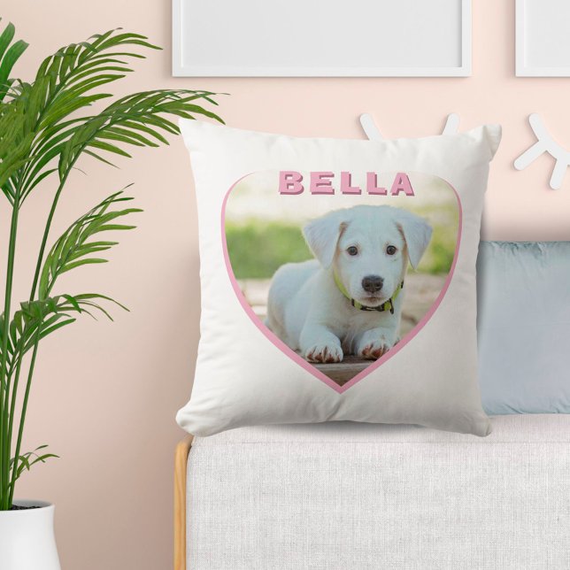 Coussin Photo et nom personnalisés du chien dans le coeur  (Créateur téléchargé)