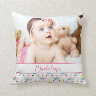 Coussin Photo et nom personnalisés/ Unicorne souriante flo