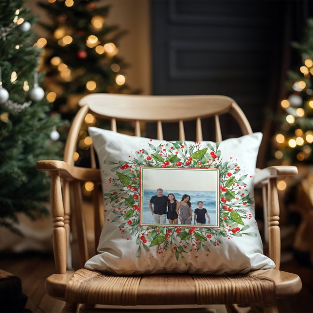Coussin Photo famille Noël Vert Rouge (Créateur téléchargé)