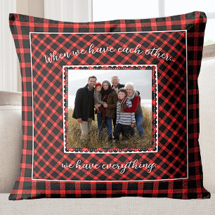 Coussin Photo Famille Red Buffalo Plaid Holiday
