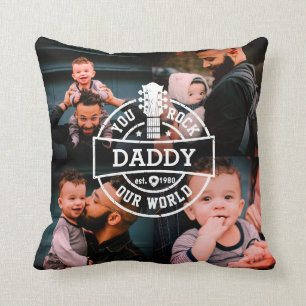 Coussin Photo Fête des pères You Rock Our World Cool Bla