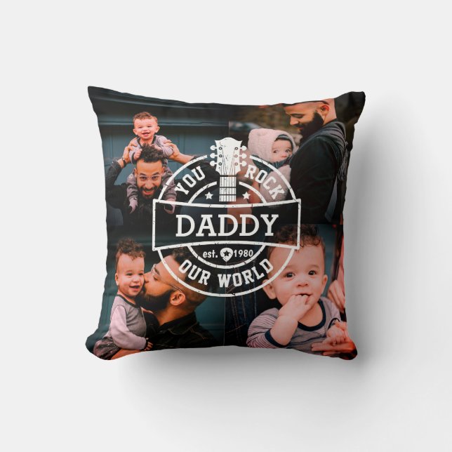 Coussin Photo Fête des pères You Rock Our World Cool Black (Recto)