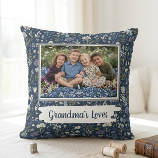 Coussin Photo floral Navy des Amours de Grand-Mère