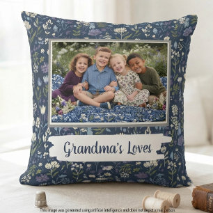 Coussin Photo floral Navy des Amours de Grand-Mère