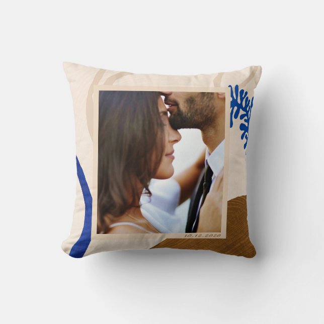 Coussin Photo Mariage personnalisée Modern Earthy Blue (Recto)