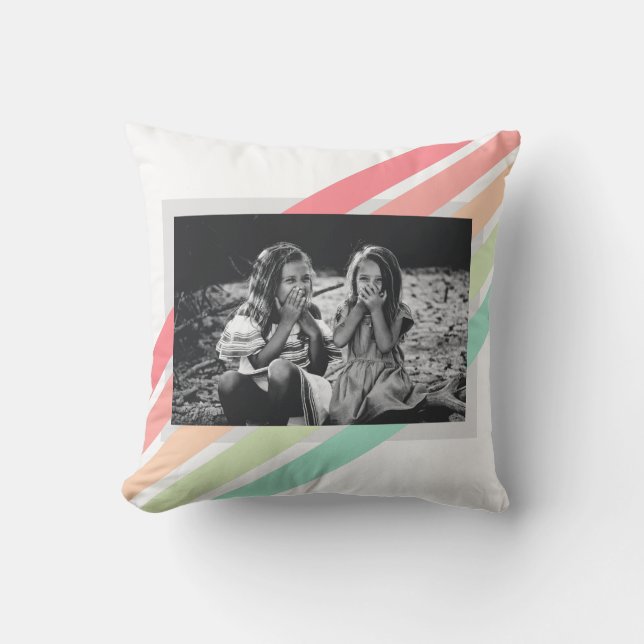 Coussin Photo Pastel Rainbow Stripes Cadeau personnalisé (Recto)