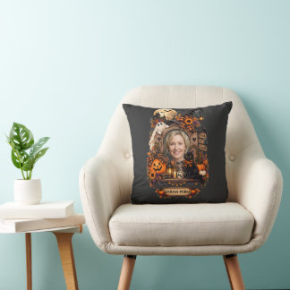 Coussin Photo personnalisé de Halloween vintage avec nom d