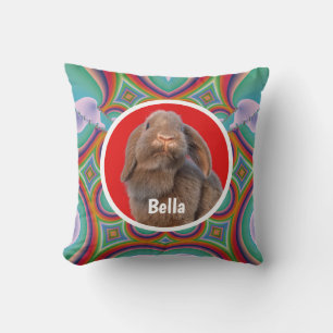 Coussin Photo personnalisé de lapin Holland Lop avec nom e