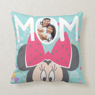 Coussin Photo personnalisé Minnie Mouse qui regarde la fêt