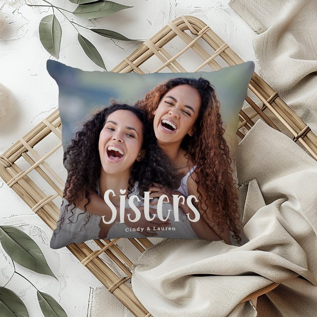 Coussin Photo personnalisée de SISTERS mignon cadeau Soeur (Créateur téléchargé)