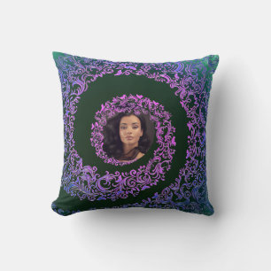 Coussin Photo personnalisée Luxe vert et rose Damas