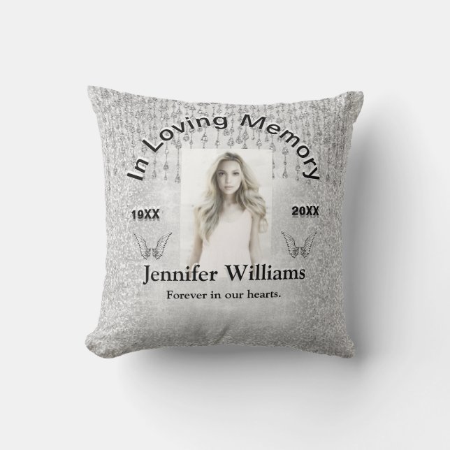 Coussin Photo personnalisée Mémorial Argent Ange Larmes (Recto)