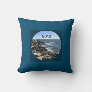 Coussin Photo ronde Ocean Shore Dark Blue Nom personnalisé
