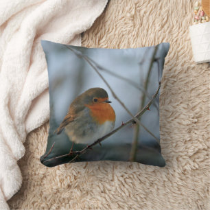 Coussin Photo rouge mignonne d'oiseau de sein de Robin