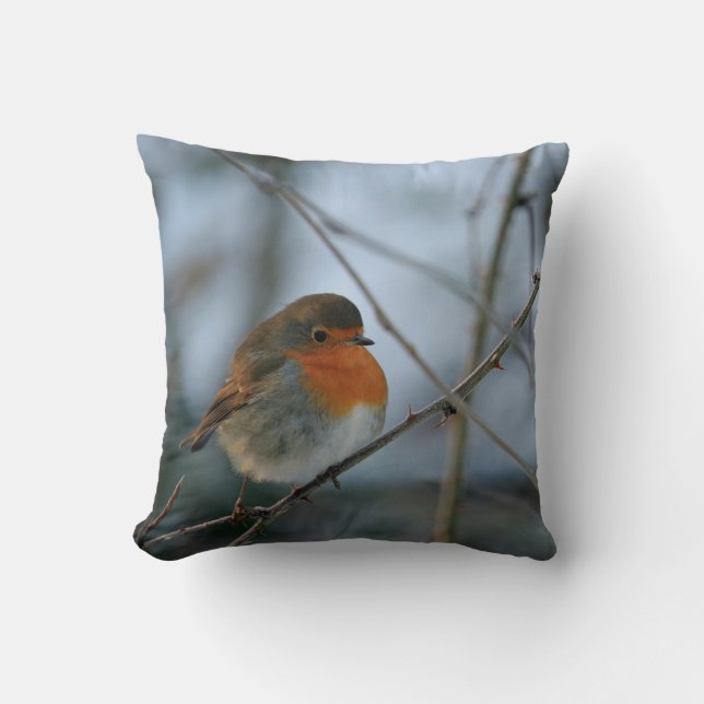 Coussin Photo rouge mignonne d'oiseau de sein de Robin (Recto)