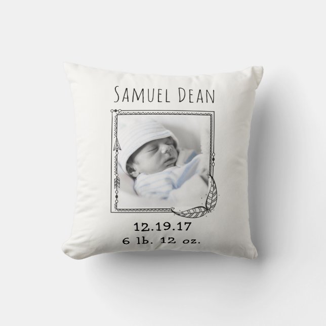 Coussin Photo tribale de faire-part de naissance de crèche (Recto)