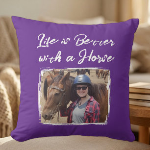 Coussin Photographie d'amant de cheval violet blanc