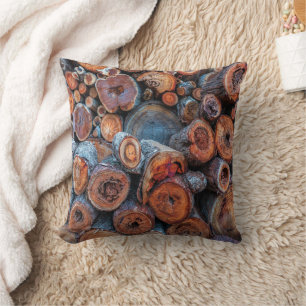 Coussin Photographie d'un motif d'arbres coupés empilés en