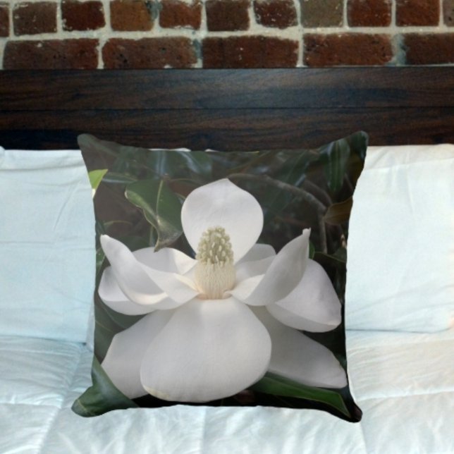 Coussin Photographie florale en fleurs de Magnolia blanc (Créateur téléchargé)