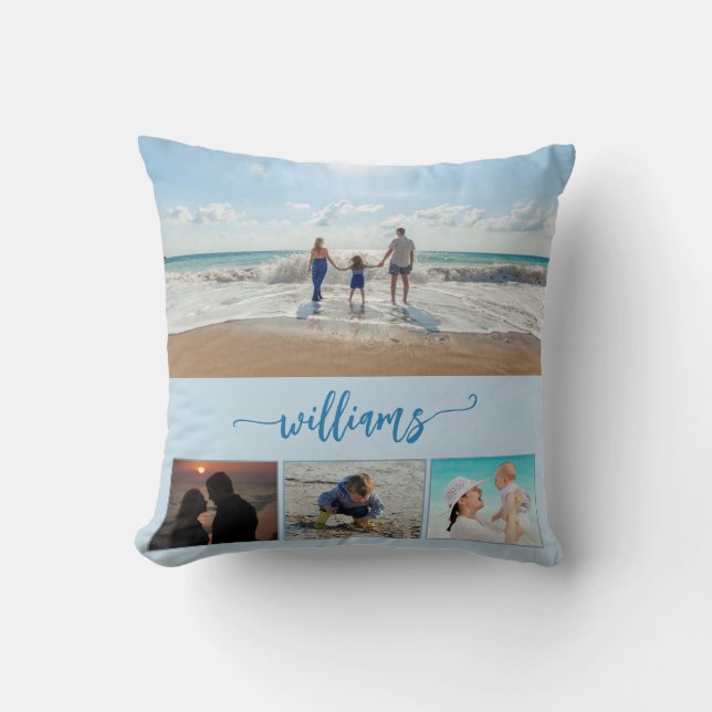 Coussin Photos de famille Collage Bleu (Recto)
