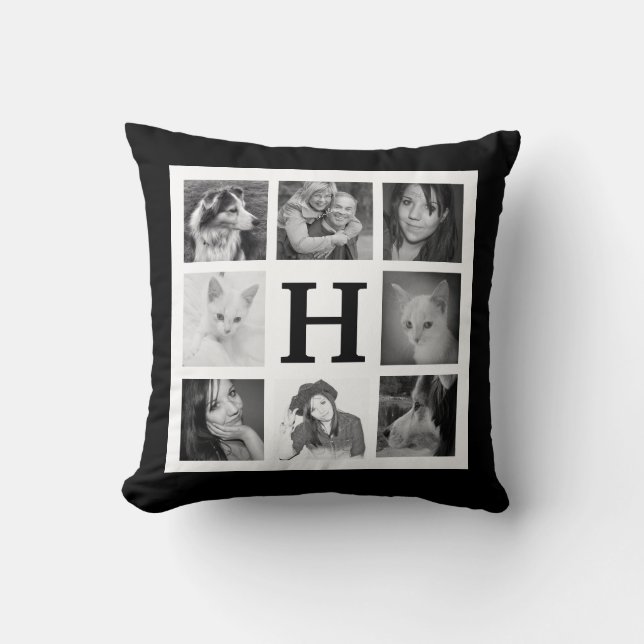 Coussin Photos de famille de mod 16 de BW et monogramme (Recto)