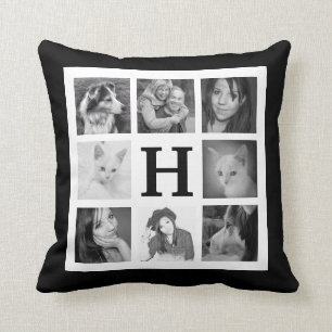 Coussin Photos de famille de mod 16 de BW et monogramme