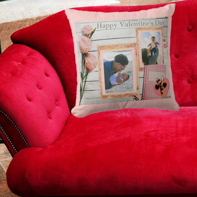 Coussin Photos de famille personnalisées Valentines rustiq (Créateur téléchargé)