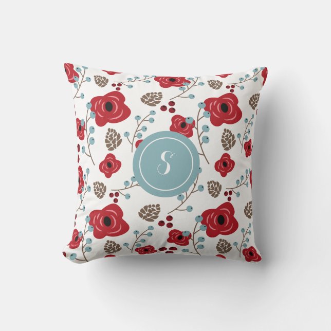 Coussin Photos de fleurs d'hiver et de baies Monogramme (Recto)