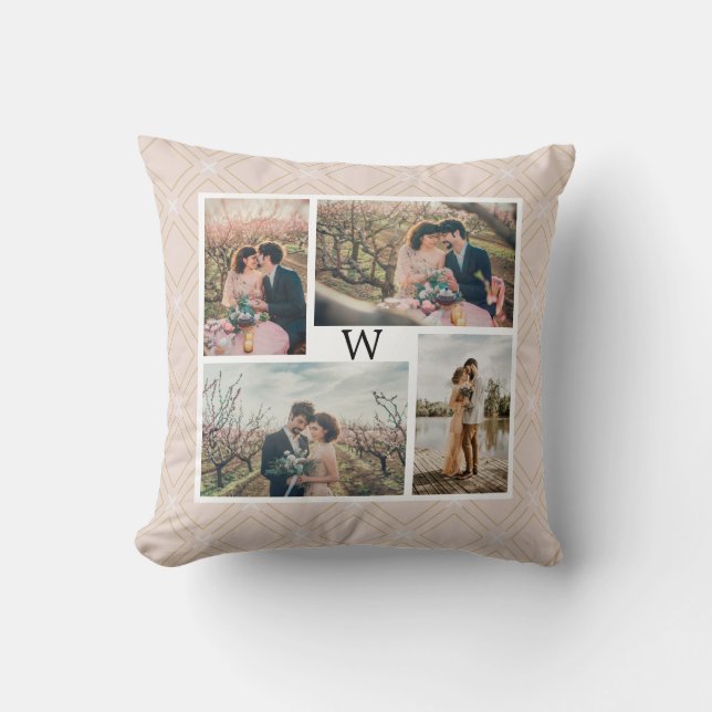 Coussin Photos personnalisées/Rose texte Or Diamant Rose (Recto)