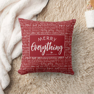 Coussin Phrases de la saison de Noël tout en rouge Merry E