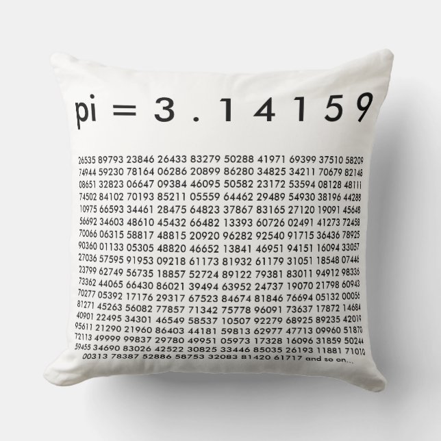 Coussin pi= 3.14159 Black White Math Science Day Digits (Recto)